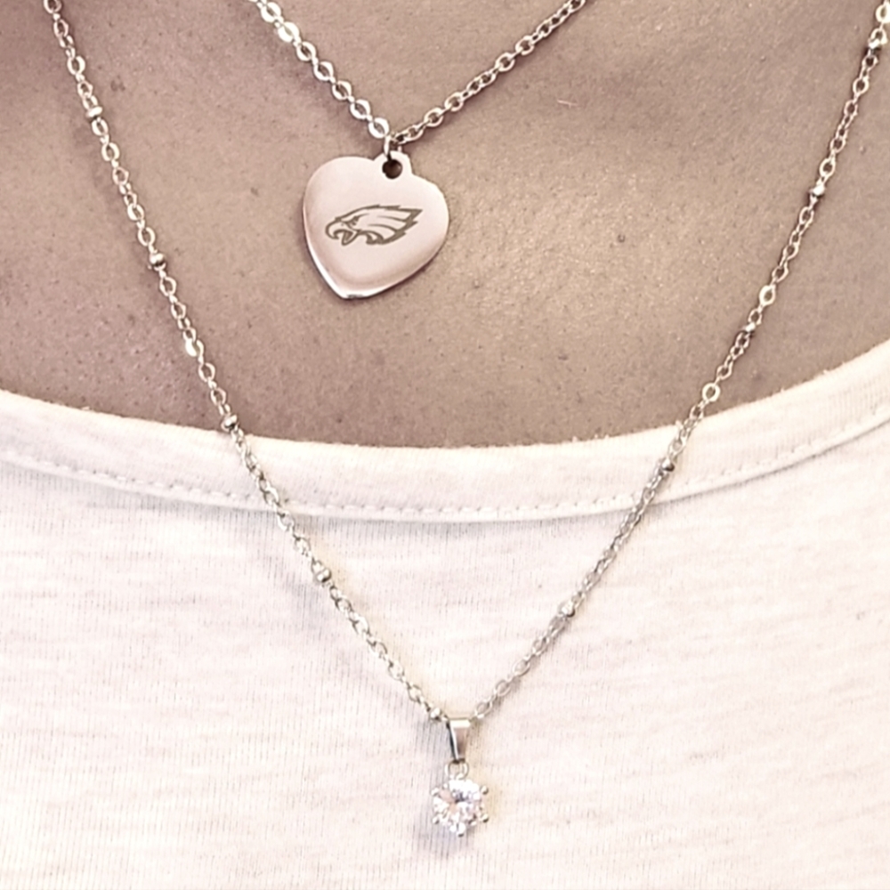 Philadelphia Eagles Stainless Steel Heart & Crystal Necklace